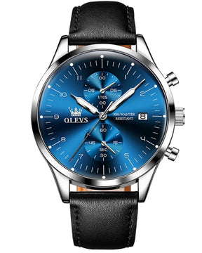 OLEVS Relógio Masculino Original Quartzo a Prova D'água Aço Inoxidável Couro 2880 42mm